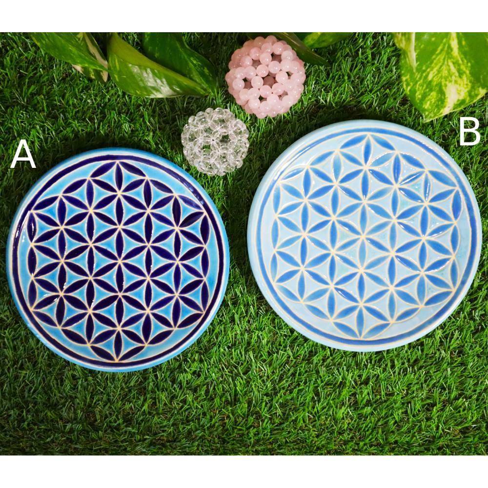 ◆タイルアート◆飾り皿◆絵皿◆フラワーオブライフ◆生命の花◆青◆
