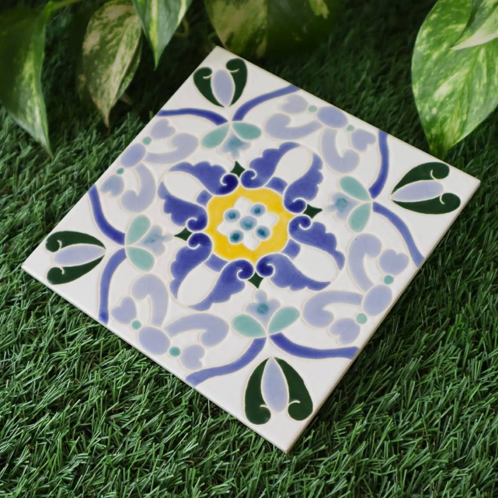 ◆タイルアート◆アラベスク模様 D◆青◆15㌢◆