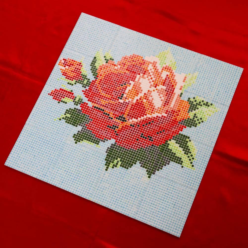 ◆タイルアート◆バラ◆モザイク風◆ピクセルアート◆16枚1組◆